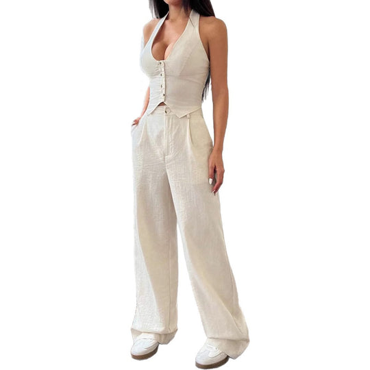 Damen Crop-Top und Weite Hosen Ensemble EB