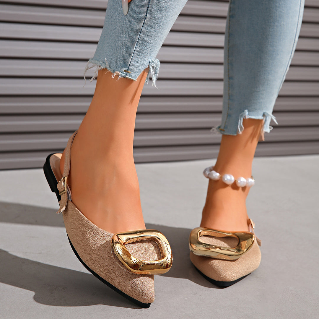 Damen Slingback-Ballerinas mit Herz- und Quadratschnalle EB