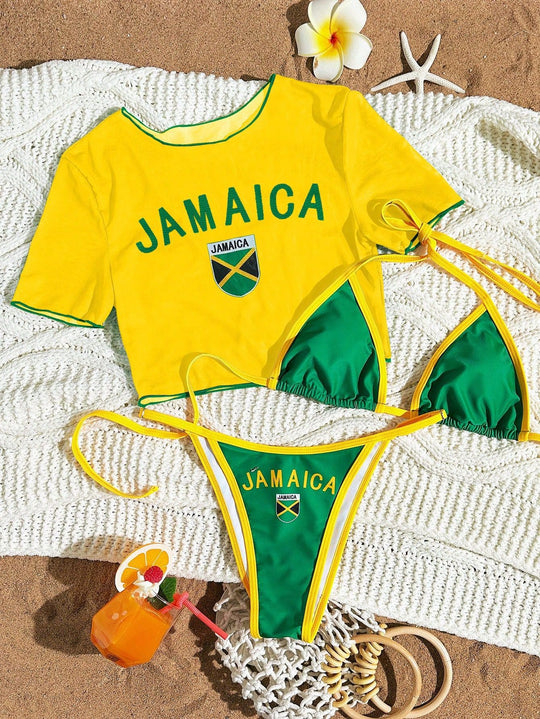 Damen Bikini-Set mit trendigem Kirschmotiv und lässigem Crop-Top EB