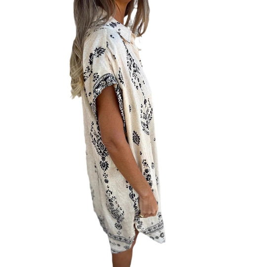 Damen modisches Hemdblusenkleid mit feinem Muster EB