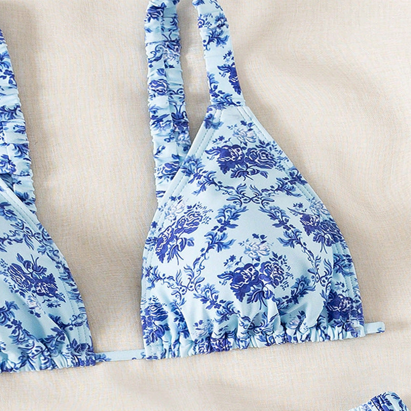 Damen Triangel-Bikini mit Rüschendetails und raffinierter Rückenschnürung EB