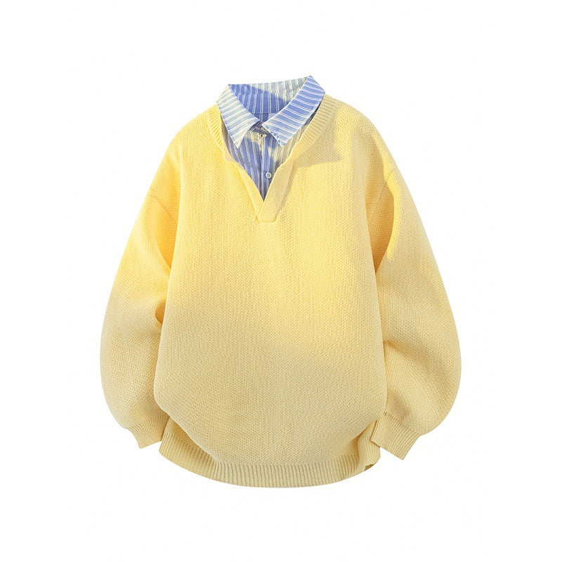 Damen Pullover mit integriertem Hemdkragen und lässigem V-Ausschnitt EB