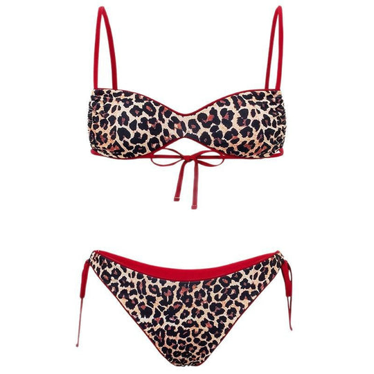 Damen Triangel-Bikini mit modischen Bindebändern und stylischem Leopardenmuster EB