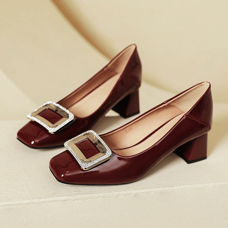 Damen elegante Blockabsatzpumps mit funkelnder Schnallenapplikation EB
