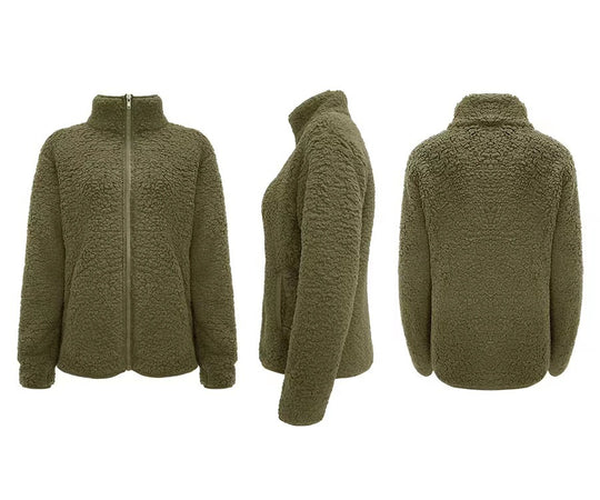 Damen Fleecejacke mit hohem Kragen und seitlichen Reißverschlusstaschen EB