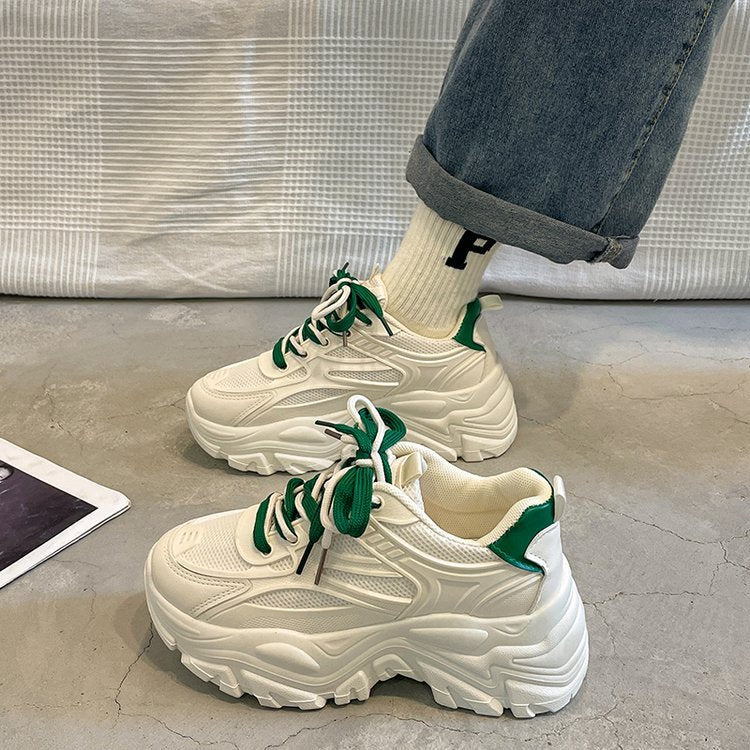 Damen modische Chunky Sneakers mit atmungsaktiver Mesh-Oberfläche und trendigem Schnürsenkeldesign EB