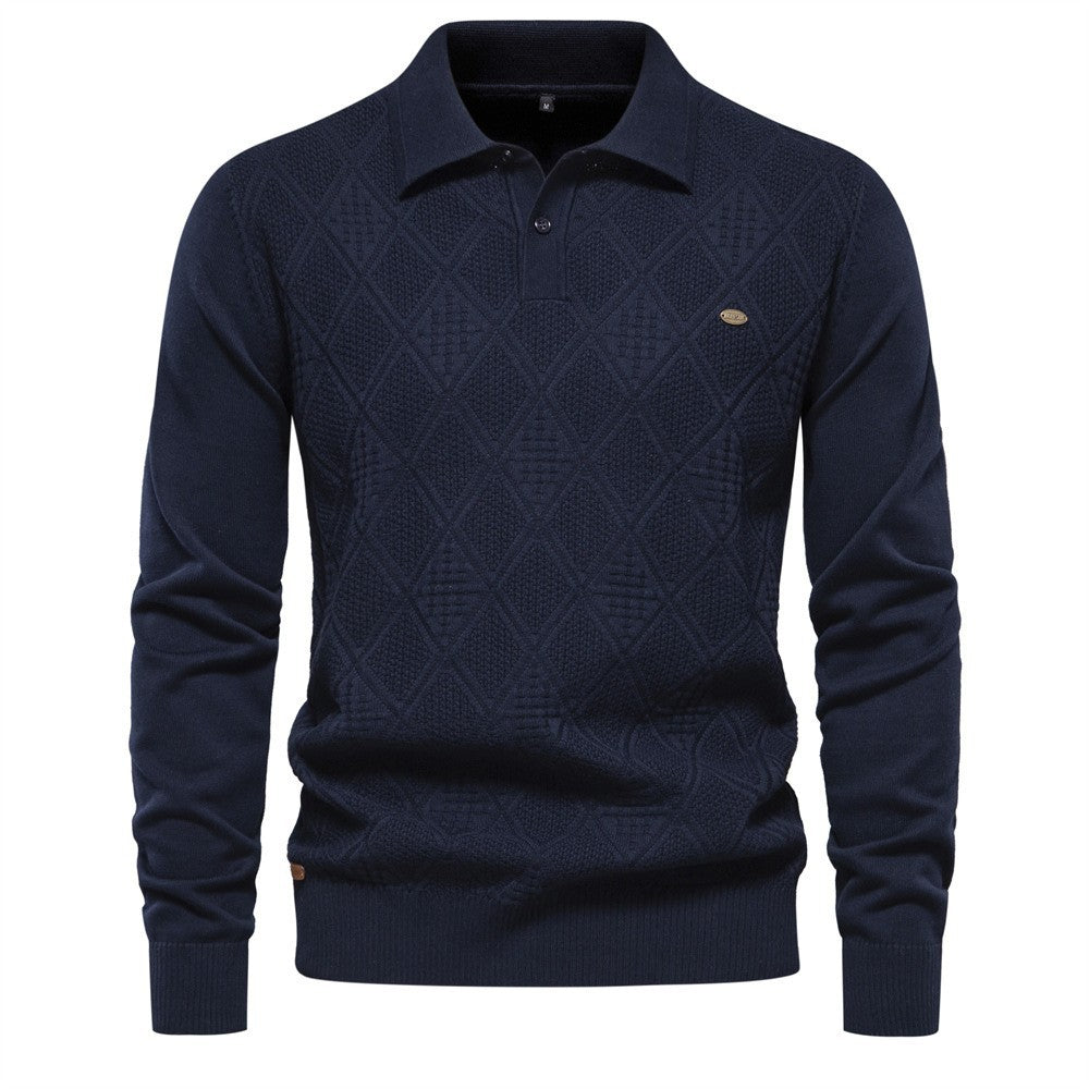 Herren Polo-Pullover mit strukturiertem Diamantmuster und klassischem Kragen EB