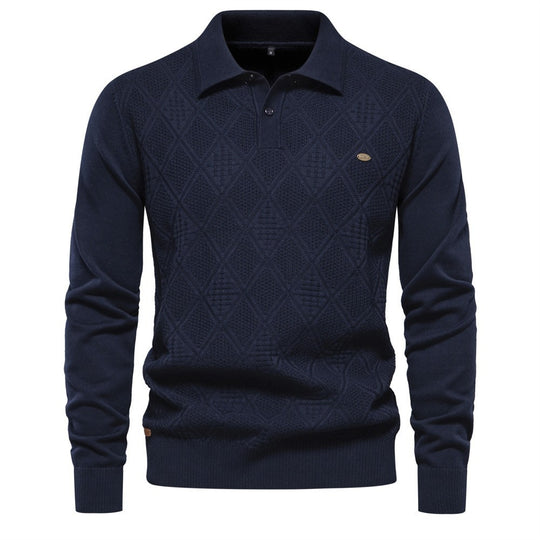 Herren Polo-Pullover mit strukturiertem Diamantmuster und klassischem Kragen EB