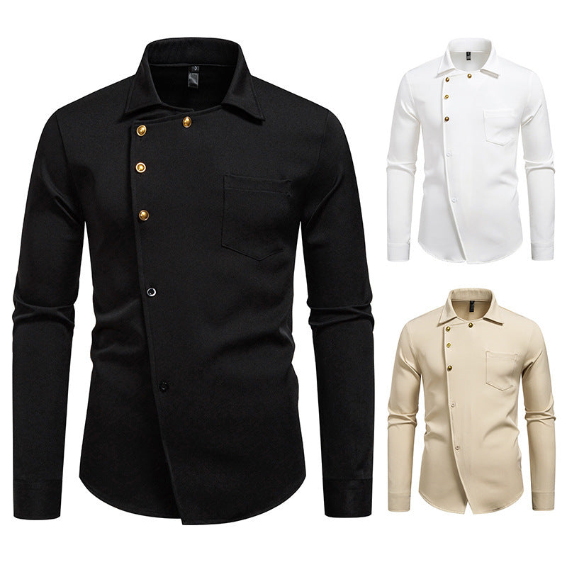 Herren elegantes Hemd mit asymmetrischem Knopfdesign EB