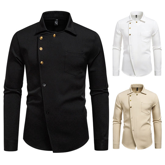 Herren elegantes Hemd mit asymmetrischem Knopfdesign EB