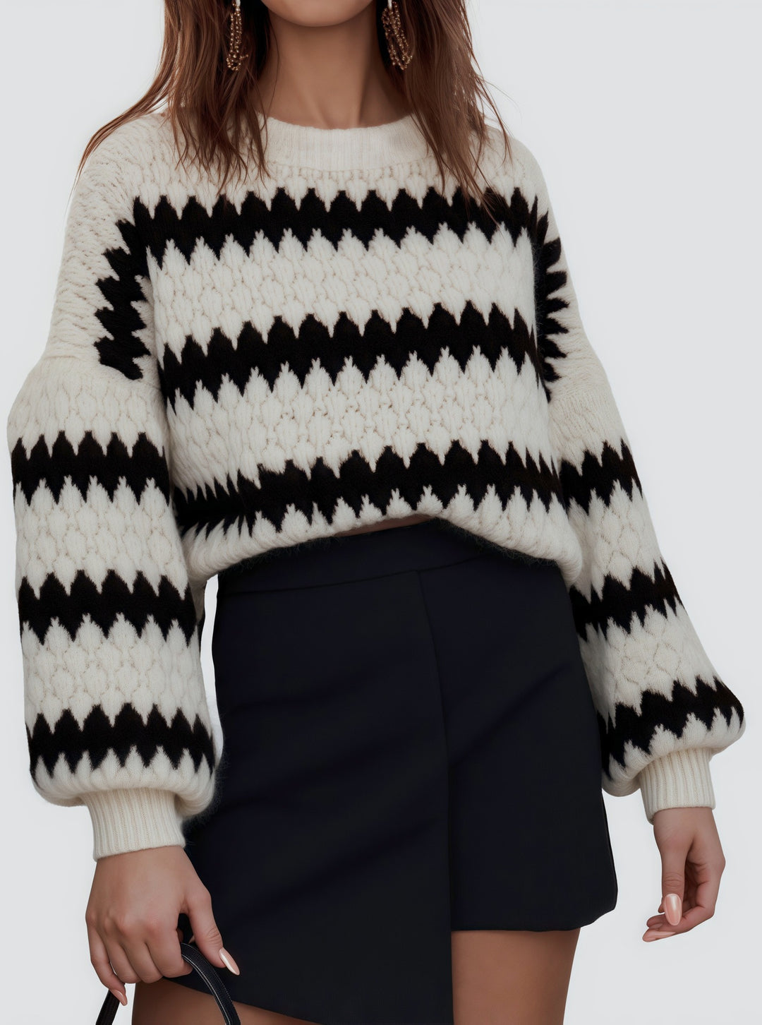 Damen Grobstrickpullover mit auffälligem Wellenmuster und lässigem Schnitt EB