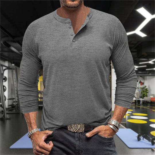 Herren Langarm-Henley-Shirt aus atmungsaktiver Baumwollmischung EB