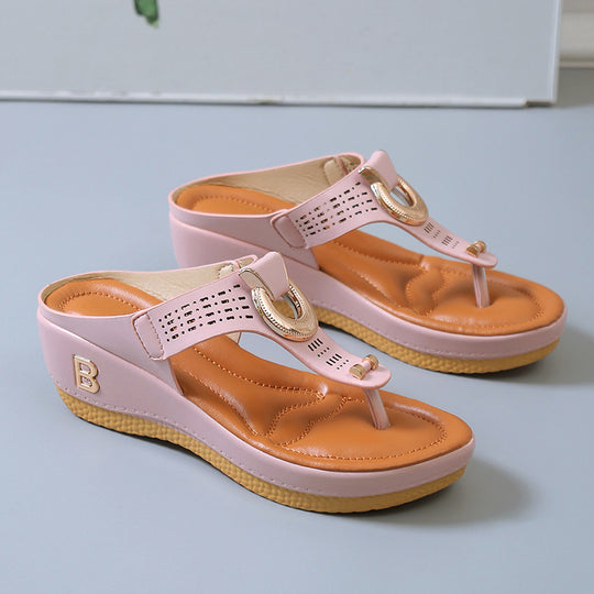 Damen modische Zehentrenner-Sandalen mit elegantem Ring-Design und komfortablem Fußbett EB