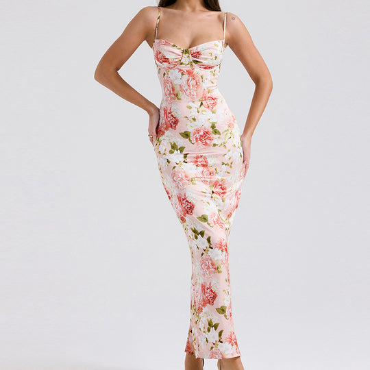 Damen Maxikleid mit floralem Spitzen-Design und schmalen Trägern EB