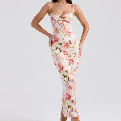 Damen Maxikleid mit floralem Spitzen-Design und schmalen Trägern EB