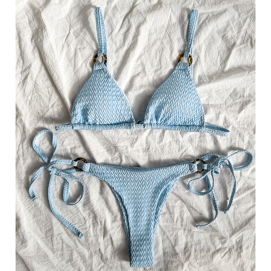 Damen Triangel-Bikini mit verstellbaren Trägern und elegantem Strukturmuster EB