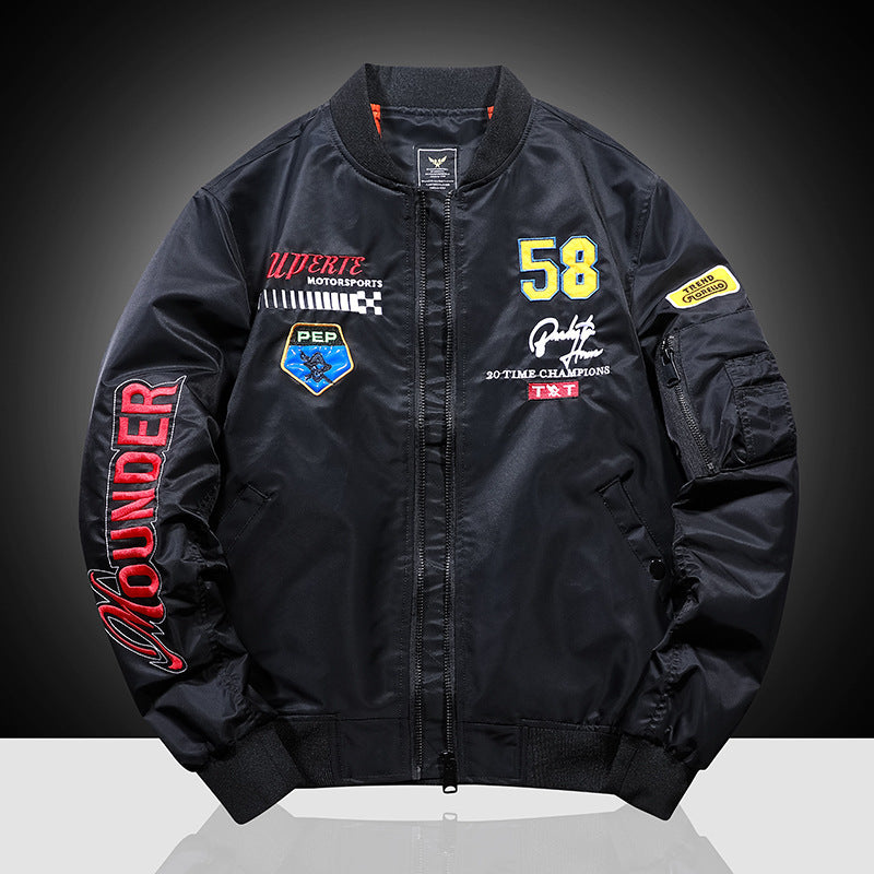 Herren Bomberjacke im Vintage‑Motorsport‑Look mit Ärmel‑Utilitytasche und Patch‑Applikationen EB