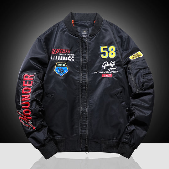 Herren Bomberjacke im Vintage‑Motorsport‑Look mit Ärmel‑Utilitytasche und Patch‑Applikationen EB