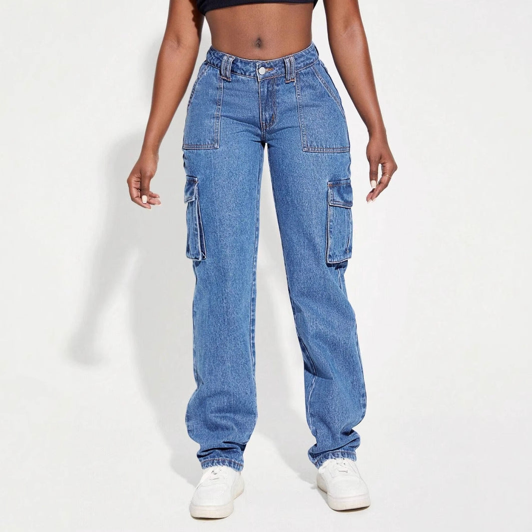 Damen Cargo-Jeans mit elastischem Bund und innovativem Design EB