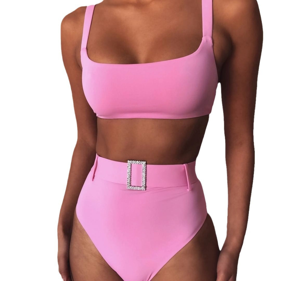 Damen Hoch tailliertes Bikini-Set mit funkelndem Gürtel EB