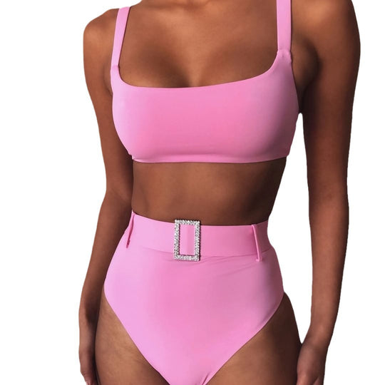 Damen Hoch tailliertes Bikini-Set mit funkelndem Gürtel EB