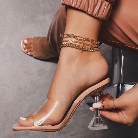 Damen Elegante Sandalen mit durchsichtigen Riemen und transparentem Blockabsatz EB