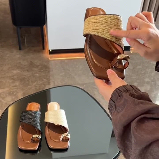 Damen Riemensandalen mit eleganter Bast-Optik und modischem Design EB