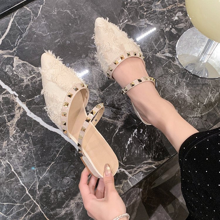 Damen elegante Mules mit modischen Riemen und geschmackvollen Stud-Akzenten EB