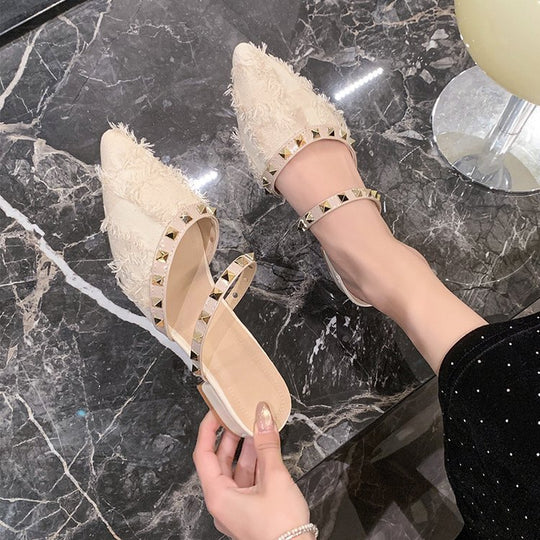 Damen elegante Mules mit modischen Riemen und geschmackvollen Stud-Akzenten EB