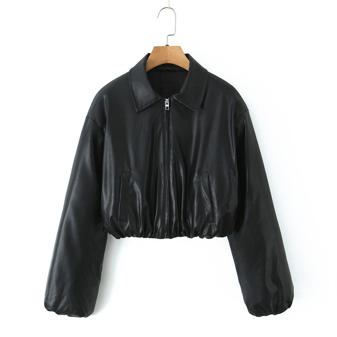Damen Kunstleder Bikerjacke im lässigen Cropped-Design EB