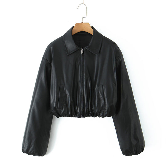 Damen Kunstleder Bikerjacke im lässigen Cropped-Design EB