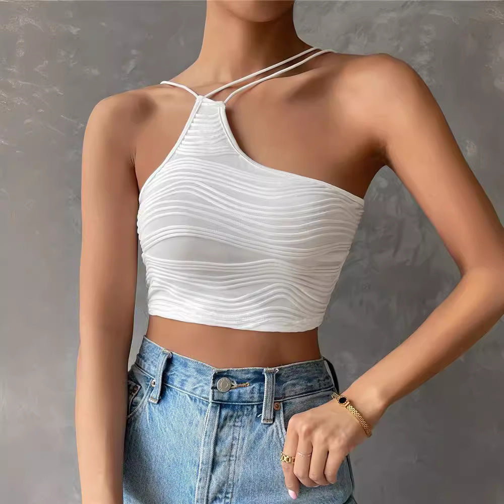 Damen Crop-Top mit asymmetrischem Schnitt und zarten Spaghettiträgern EB