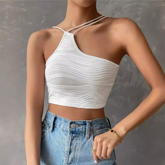 Damen Crop-Top mit asymmetrischem Schnitt und zarten Spaghettiträgern EB