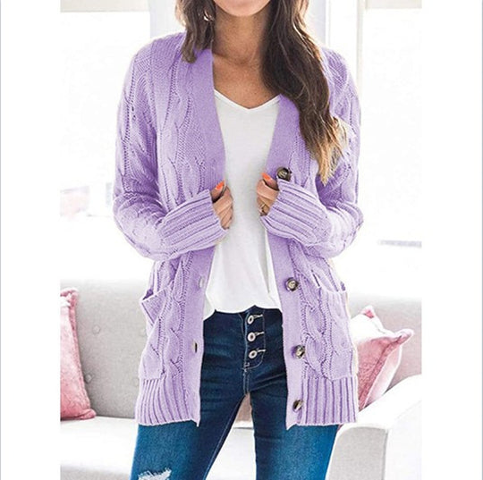 Damen Strickjacke mit dekorativen Zopfmuster und praktischen Taschen EB