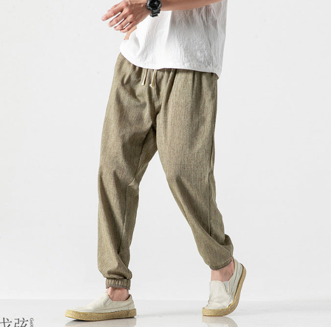 Herren nan lässige Leinen-Joggerhose mit Tunnelzug, strukturierter Oberfläche und elastischen Bündchen EB