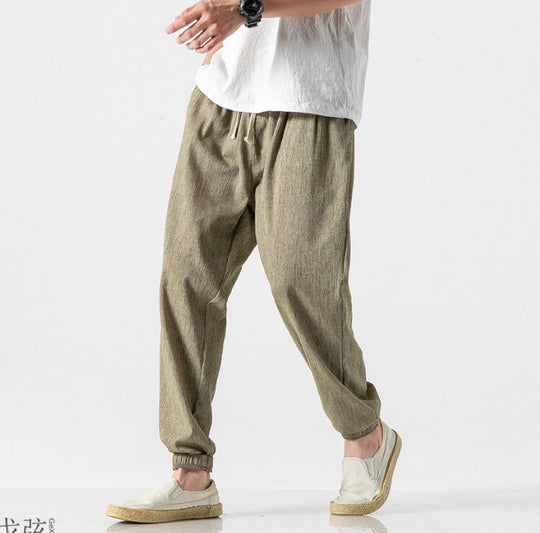 Herren nan lässige Leinen-Joggerhose mit Tunnelzug, strukturierter Oberfläche und elastischen Bündchen EB