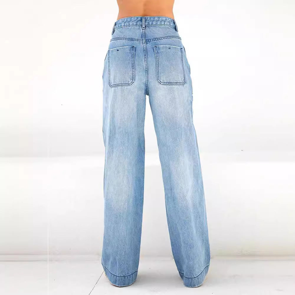 Damen weite Jeans mit hohem Bund und lässigem Schnitt EB