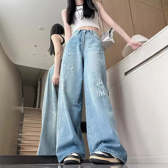 Damen Weite Bootcut-Jeans mit modischem Destroyed-Effekt EB