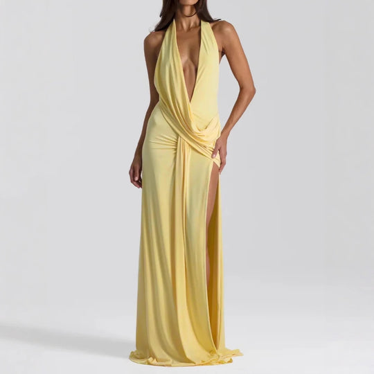 Damen Elegantes Abendkleid mit tiefem Ausschnitt und seitlichem Schlitz EB