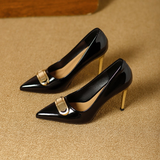 Damen stilvolle Lackpumps mit eleganter Goldschnalle EB