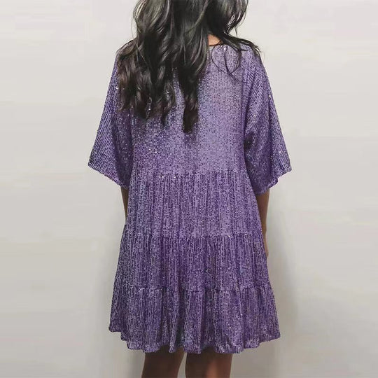 Damen funkelndes Mini-Kleid mit Pailletten und weitem Schnitt EB
