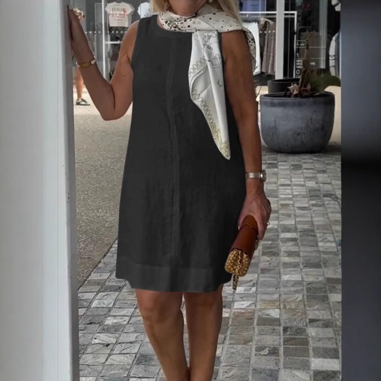 Damen Sommerkleid aus leichtem Leinenstoff mit modischem Halstuch EB