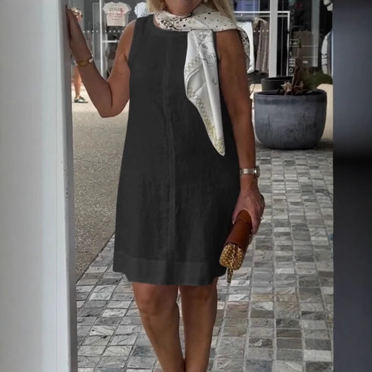 Damen Sommerkleid aus leichtem Leinenstoff mit modischem Halstuch EB
