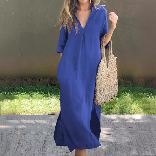 Damen Maxikleid mit modischem V-Ausschnitt und eleganten Seitenschlitzen EB
