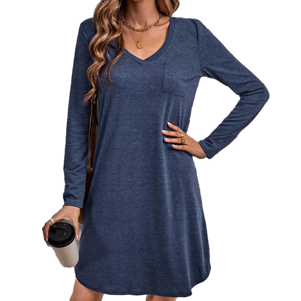 Damen lässiges Jersey-Kleid mit V-Ausschnitt Brusttasche und legerer A-Linie Eichborn Berlin