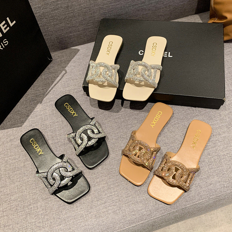 Damen Riemensandalen mit funkelnder Kettenapplikation EB