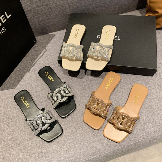 Damen Riemensandalen mit funkelnder Kettenapplikation EB