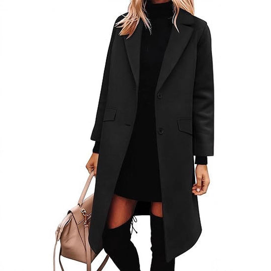 Damen Eleganter Woll-Trenchcoat mit klassischem Revers EB