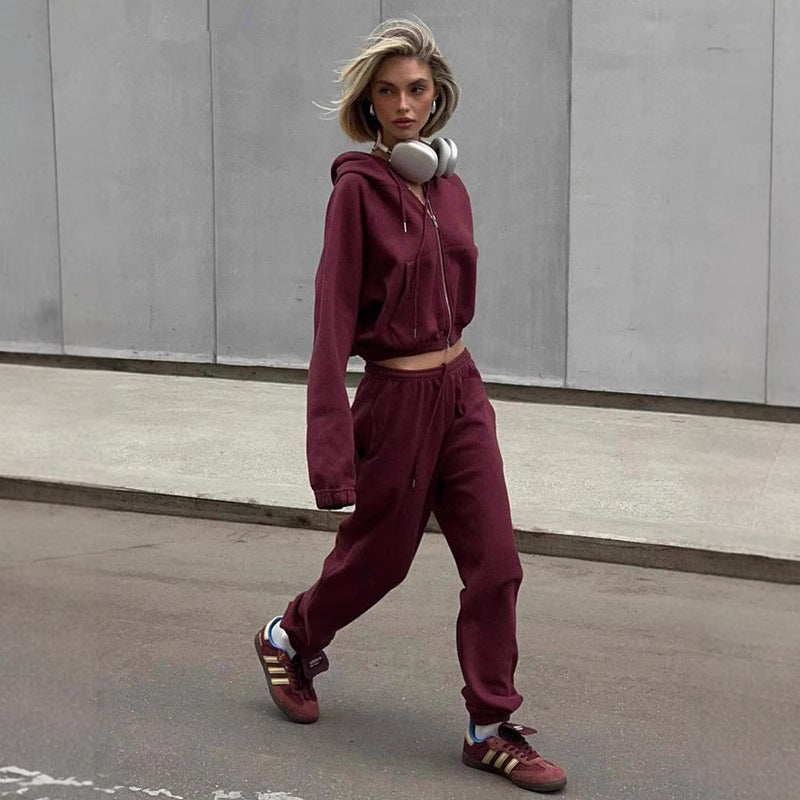 Damen Sportliches Hoodie-Set mit hohem Kragen und bequemen Hosen EB