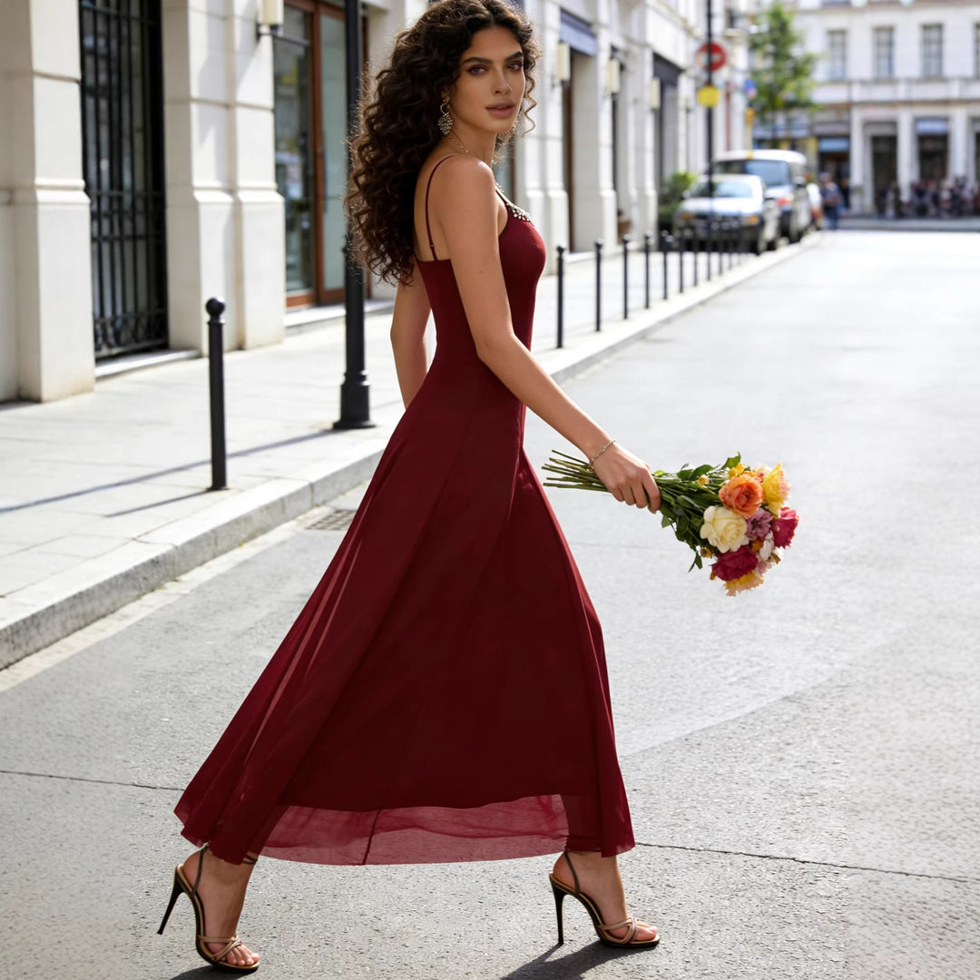 Damen Elegantes Partykleid mit funkelnden Details und schwingendem Rock EB